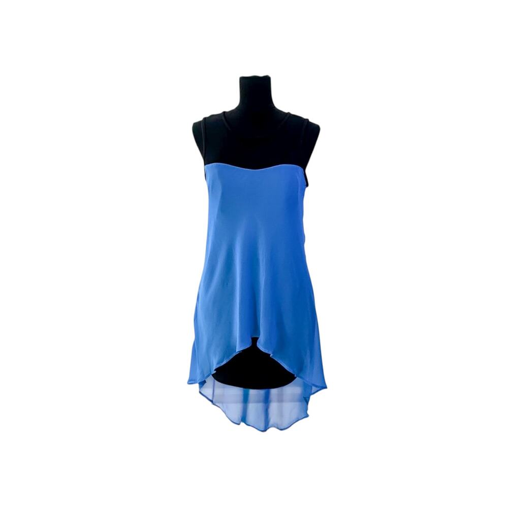 Nicole Miller Black Royal Blue High-Low Sleeveless Illusion Dress Womenβs Small